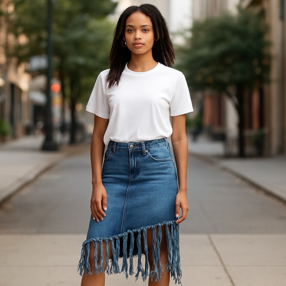 Denim Skirt Fringed Asymmetrical William Rast Founded By Justin Timberlake…Sz 25